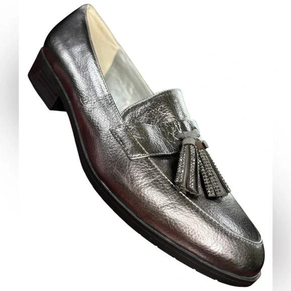 REACTION Kennith Cole Jet Forward Metallic Heeled Tassel Loafers, Womens Size 9 - Picture 5 of 9